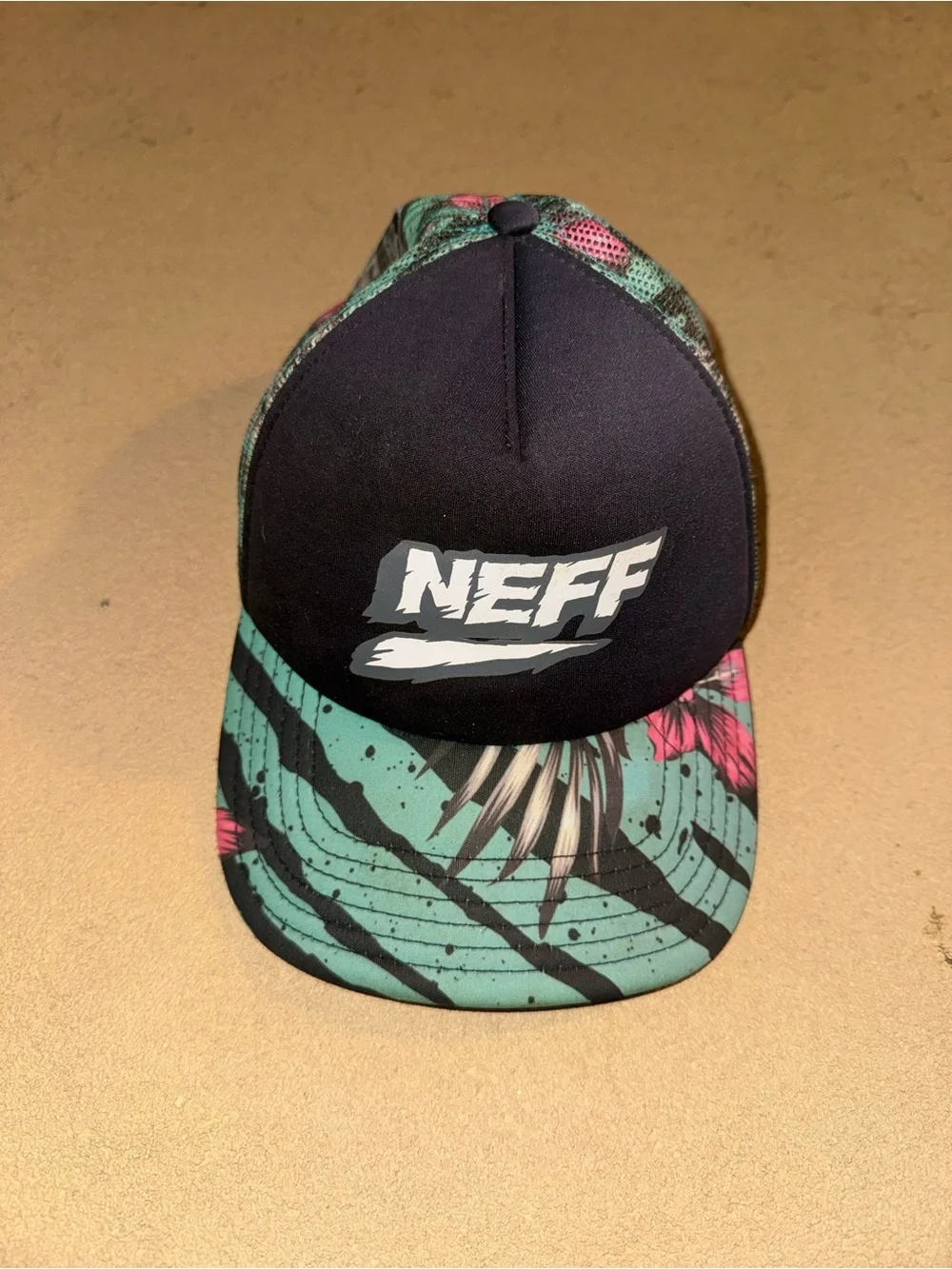 Neff Kids Floral-Print Trucker Hat - Black & Teal